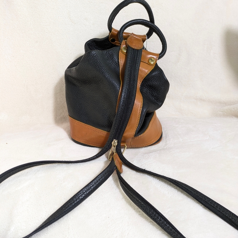 Valentina Convertible Black Brown Leather Shoulder Crossbody Sling Backpack‎ - Picture 8 of 16